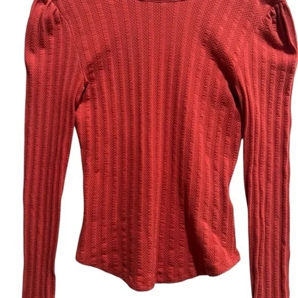 Free People Red Open Back Scarf Tie Long Sleeve Top S Mock Neck Boho Festival - Picture 8 of 11